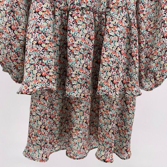 Floral Tiered Ruffle Balloon Sleeve Dress Size 7 - Picture 5 of 8